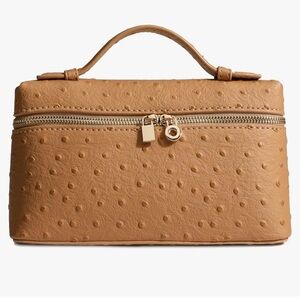 Extra Pocket Mini Pouch in ostrich brown with gold hardware - NWT